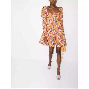 Zimmermann Violet Orange Yellow Ruched Ruffled Sundress Size XS Petite (0P)